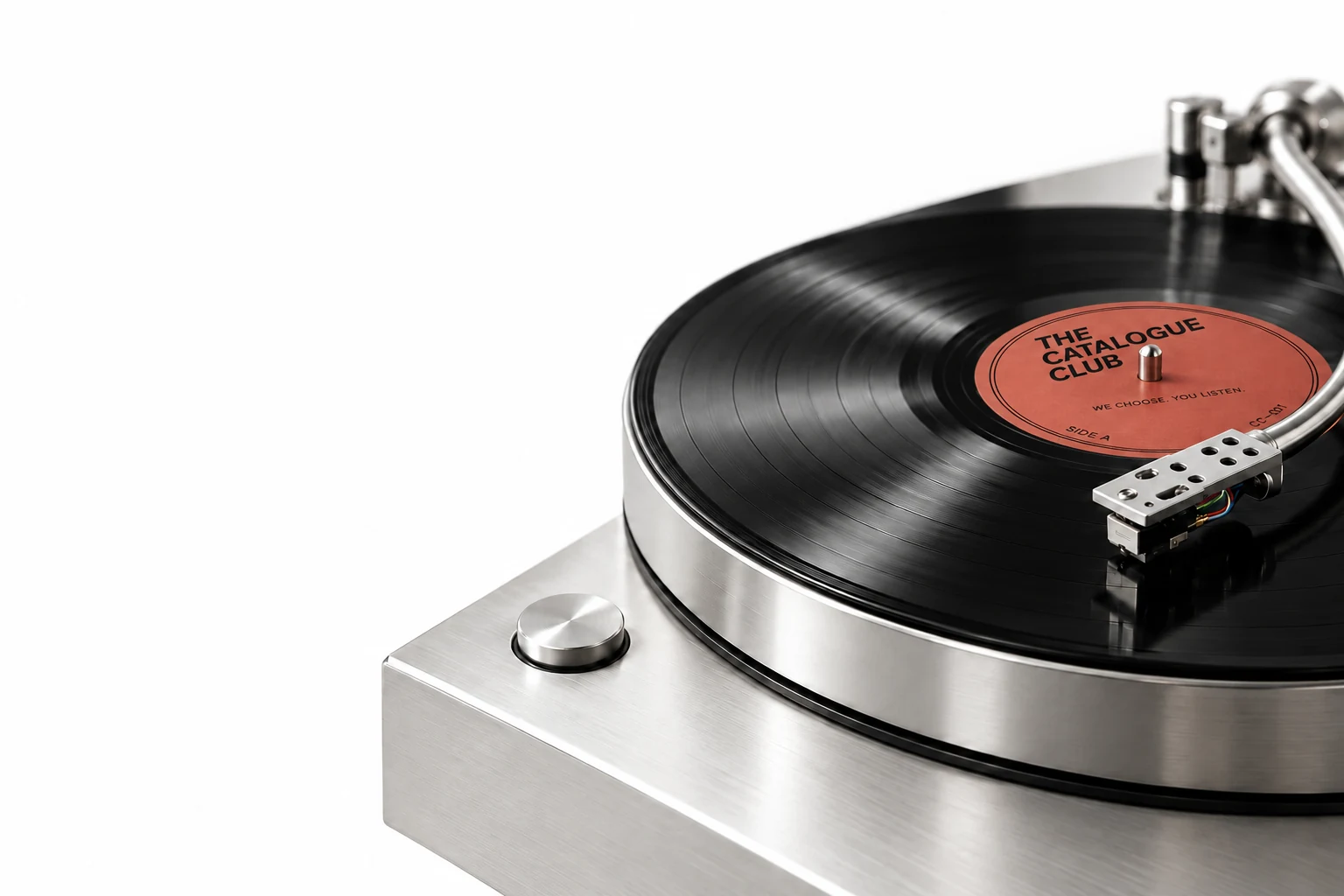 The Catalogue Club’s own pressing on a silver turntable